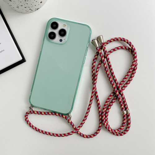 iPhone 14 Pro Thicken Colorful TPU Phone Case with Braided Lanyard - Green
