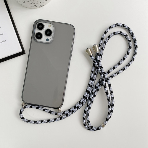 iPhone 14 Pro Thicken Colorful TPU Phone Case with Braided Lanyard - Black
