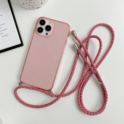 iPhone 14 Pro Thicken Colorful TPU Phone Case with Braided Lanyard - Pink