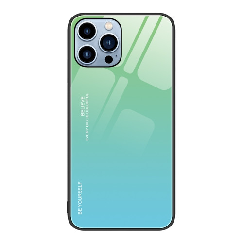 iPhone 14 Pro Gradient Color Glass Case - Green Cyan