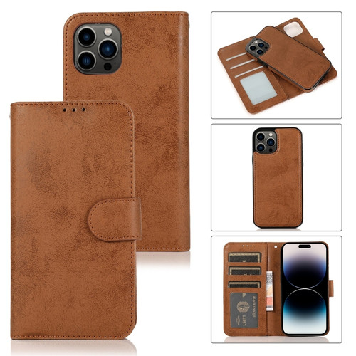 iPhone 14 Pro 2 in 1 Detachable Leather Case - Brown