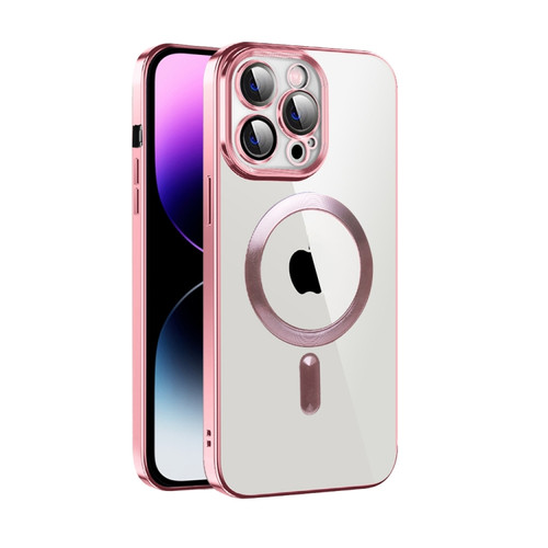iPhone 14 Pro CD Texture Plating TPU MagSafe Phone Case with Lens Film - Pink