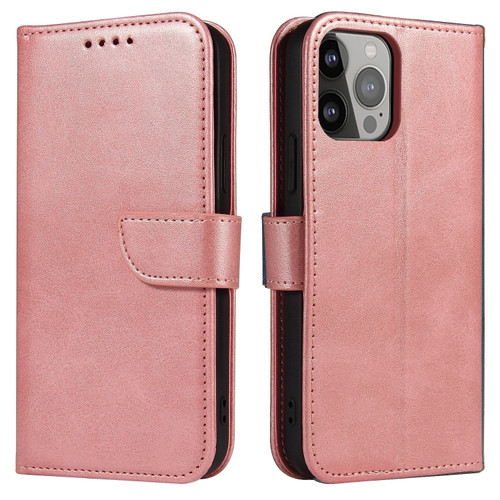 iPhone 14 Pro Calf Texture Buckle Flip Leather Phone Case - Rose Gold