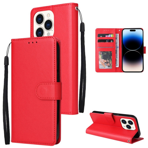 iPhone 14 Pro Multifunctional Horizontal Flip Leather Case with Three Card Slot - Red