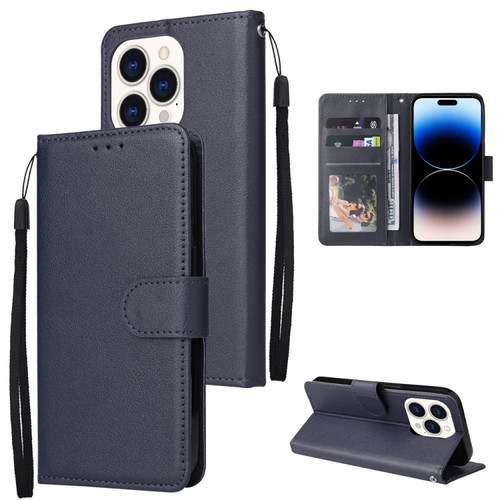 iPhone 14 Pro Multifunctional Horizontal Flip Leather Case with Three Card Slot - Navy