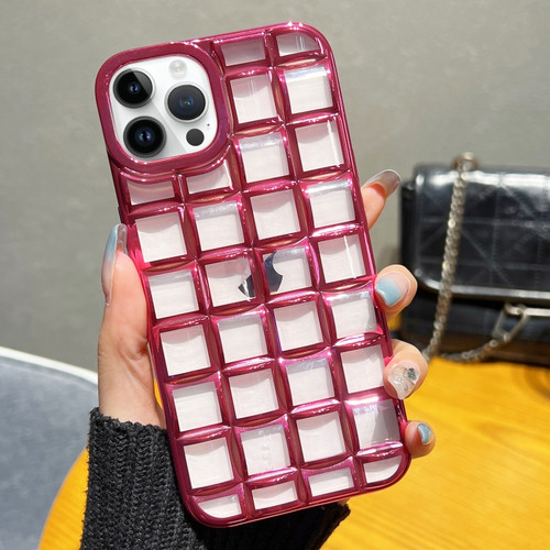 iPhone 14 Pro 3D Grid Phone Case - Rose Red