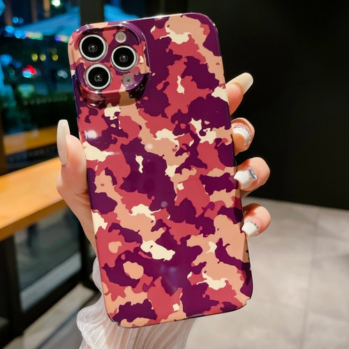 iPhone 14 Pro Precise Hole Camouflage Pattern PC Phone Case - Purple Brown