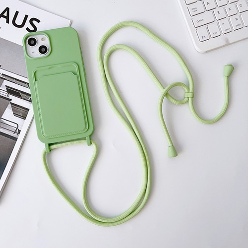 iPhone 14 Pro Crossbody Lanyard Elastic Silicone Card Holder Phone Case - Green