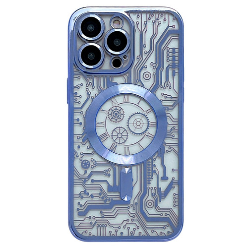 iPhone 14 Pro Electroplated Circuit Board Pattern MagSafe Phone Case - Sierra Blue