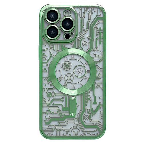iPhone 14 Pro Electroplated Circuit Board Pattern MagSafe Phone Case - Green