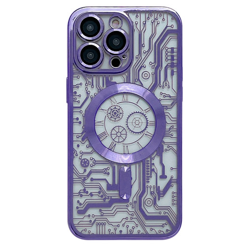 iPhone 14 Pro Electroplated Circuit Board Pattern MagSafe Phone Case - Purple