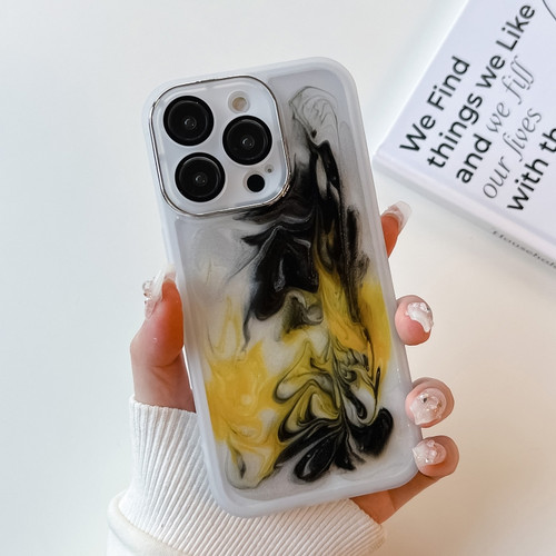 iPhone 14 Pro Oil Painting Electroplating TPU Phone Case - White