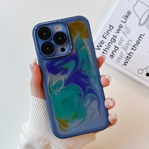 iPhone 14 Pro Oil Painting Electroplating TPU Phone Case - Blue