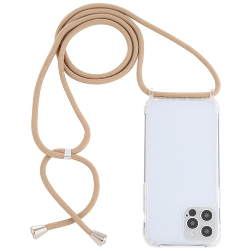 iPhone 14 Pro Transparent Acrylic Airbag Shockproof Phone Protective Case with Lanyard - Camel