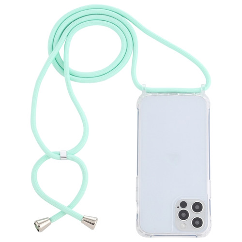 iPhone 14 Pro Transparent Acrylic Airbag Shockproof Phone Protective Case with Lanyard - Mint Green