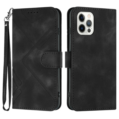 iPhone 14 Pro Line Pattern Skin Feel Leather Phone Case - Black