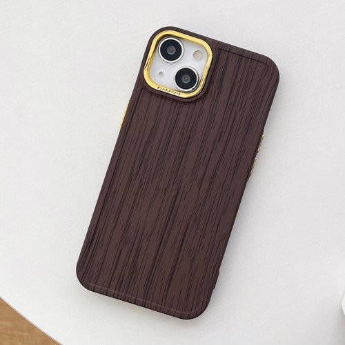 iPhone 14 Pro Retro Wood Texture Shockproof Phone Case - Coffee
