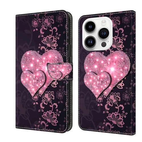 iPhone 14 Pro Crystal 3D Shockproof Protective Leather Phone Case - Lace Love