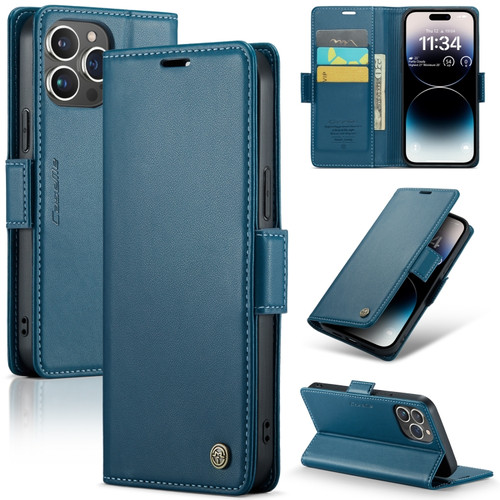 iPhone 14 Pro CaseMe 023 Butterfly Buckle Litchi Texture RFID Anti-theft Leather Phone Case - Blue