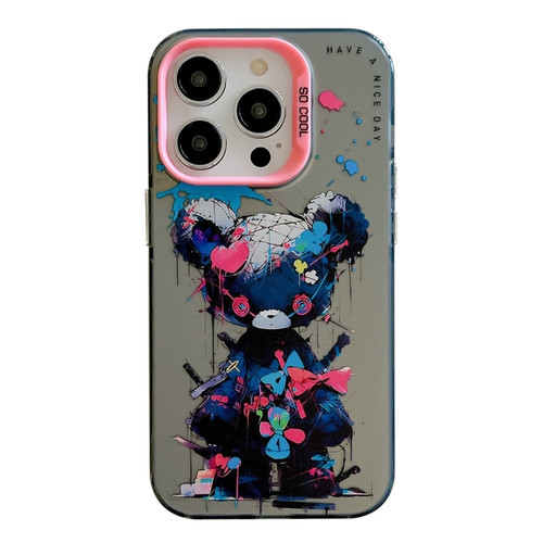 iPhone 14 Pro Animal Pattern Oil Painting Series PC + TPU Phone Case - Tattered Bear