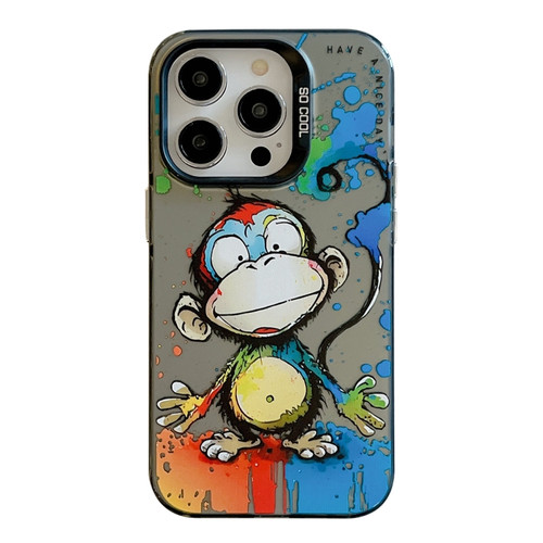 iPhone 14 Pro Animal Pattern Oil Painting Series PC + TPU Phone Case - Happy Monkey