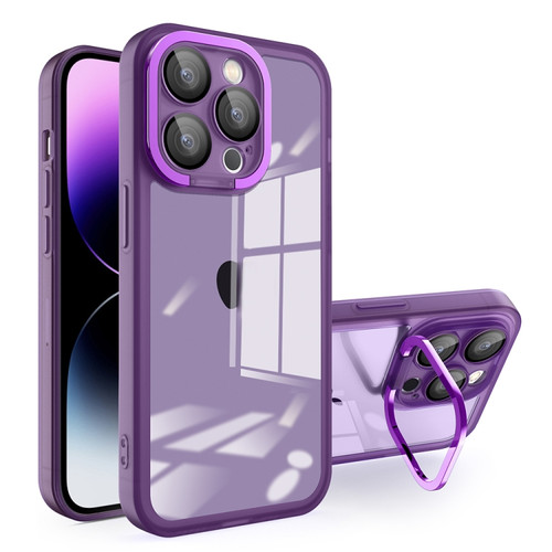 iPhone 14 Pro Invisible Lens Bracket Matte Transparent Phone Case - Purple