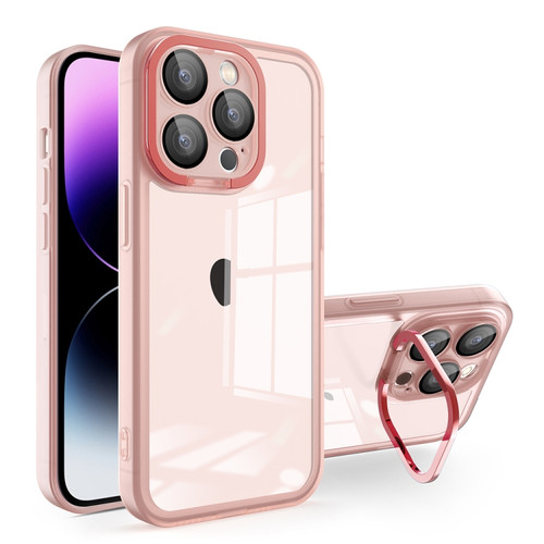 iPhone 14 Pro Invisible Lens Bracket Matte Transparent Phone Case - Pink