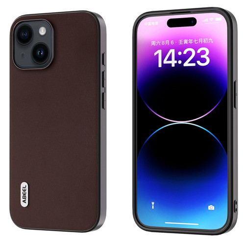 iPhone 14 Plus ABEEL Genuine Leather Xiaoya Series Phone Case - Coffee