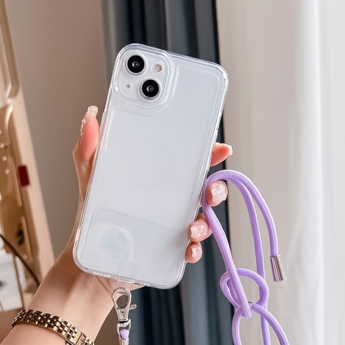 iPhone 14 Plus Space Fine Hole Transparent TPU Protective Case with Lanyard - Purple