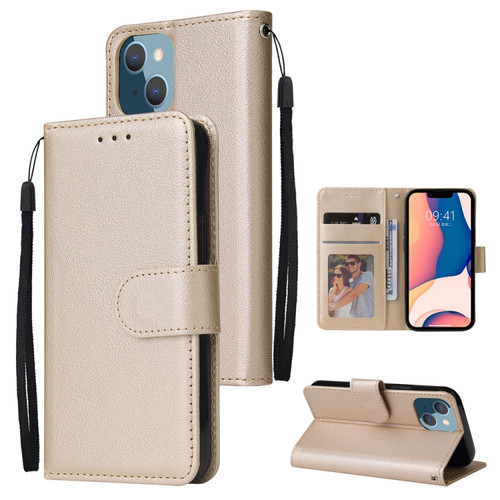 iPhone 14 Plus Multifunctional Horizontal Flip Leather Case with Three Card Slot  - Tyrant Gold