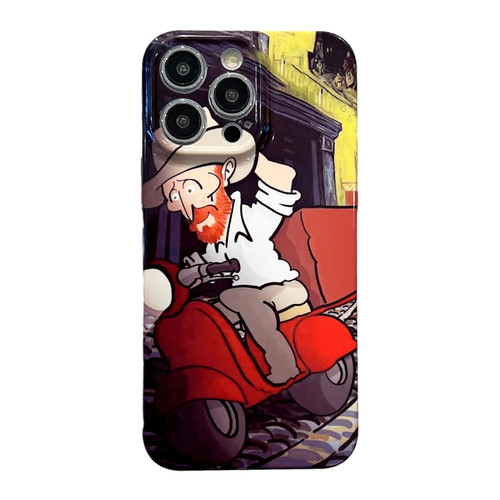 iPhone 14 Plus Oil Painting Pattern Glossy PC Phone Case - Motorcycle