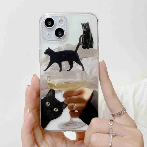 iPhone 14 Plus Cute Funny Cat Pattern Phone Case - Black