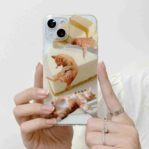 iPhone 14 Plus Cute Funny Cat Pattern Phone Case - Orange