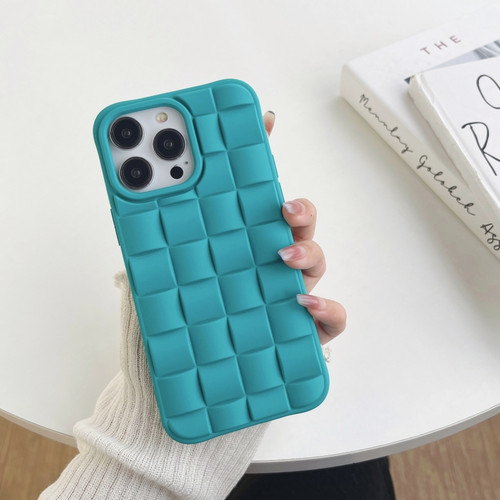 iPhone 14 Plus 3D Cube Weave Texture Skin Feel Phone Case - Dark Green