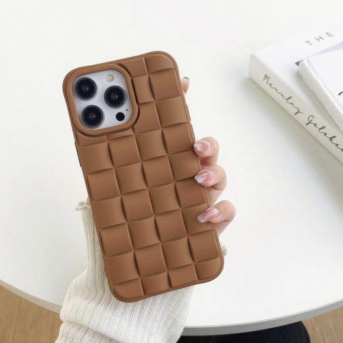 iPhone 14 Plus 3D Cube Weave Texture Skin Feel Phone Case - Brown