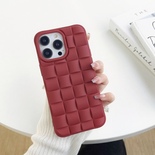 iPhone 14 Plus 3D Cube Weave Texture Skin Feel Phone Case - Wine Red