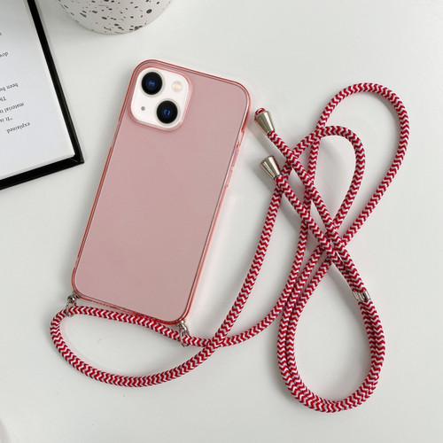 iPhone 14 Plus Thicken Colorful TPU Phone Case with Braided Lanyard - Pink