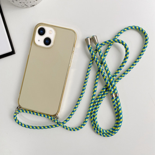 iPhone 14 Plus Thicken Colorful TPU Phone Case with Braided Lanyard - Gold