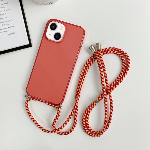 iPhone 14 Plus Thicken Colorful TPU Phone Case with Braided Lanyard - Red