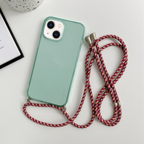 iPhone 14 Plus Thicken Colorful TPU Phone Case with Braided Lanyard - Green