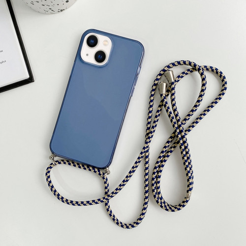 iPhone 14 Plus Thicken Colorful TPU Phone Case with Braided Lanyard - Dark Blue