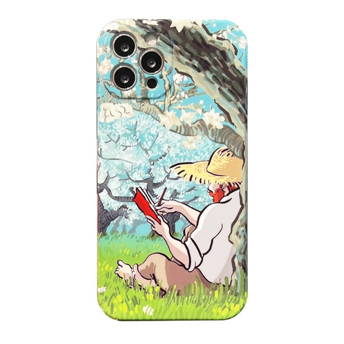 iPhone 14 Plus Oil Painting Pattern Glossy PC Phone Case - Under the Tree