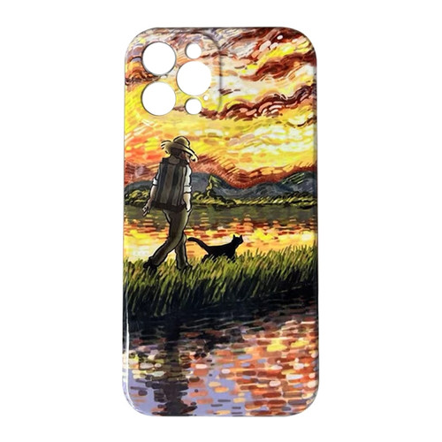 iPhone 14 Plus Oil Painting Pattern Glossy PC Phone Case - Sunset