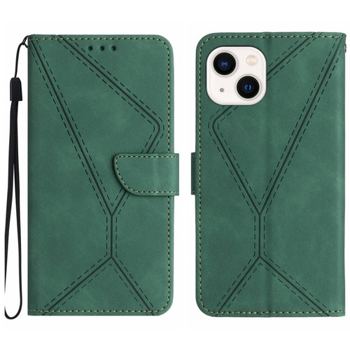 iPhone 14 Plus Stitching Embossed Leather Phone Case - Green