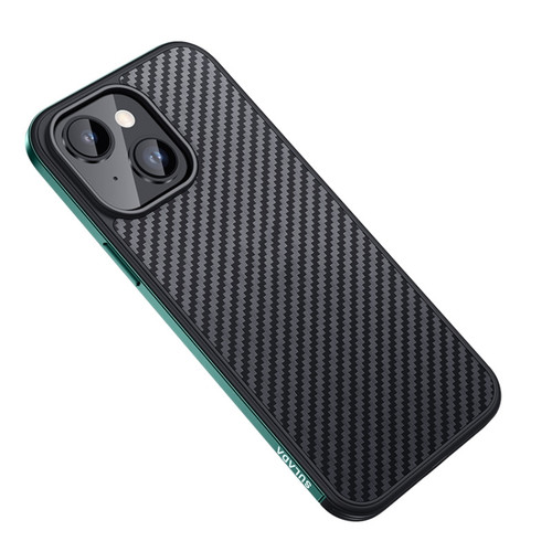 iPhone 14 Plus SULADA Carbon Fiber Textured Shockproof Metal + TPU Frame Case - Dark Green