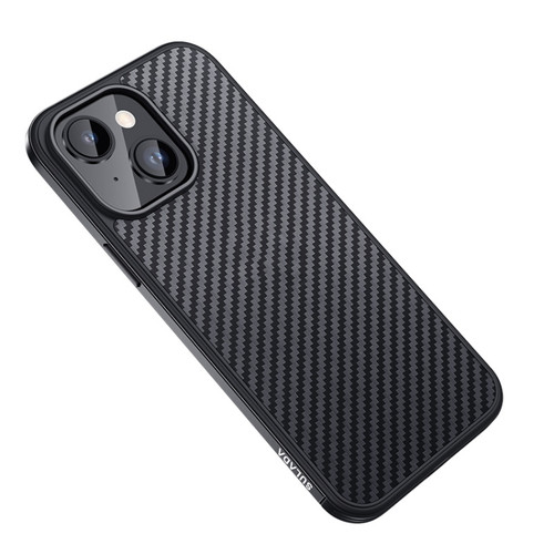iPhone 14 Plus SULADA Carbon Fiber Textured Shockproof Metal + TPU Frame Case - Black