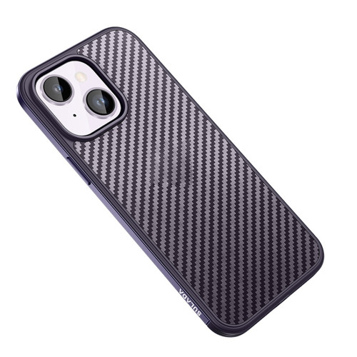 iPhone 14 Plus SULADA Carbon Fiber Textured Shockproof Metal + TPU Frame Case - Dark Purple