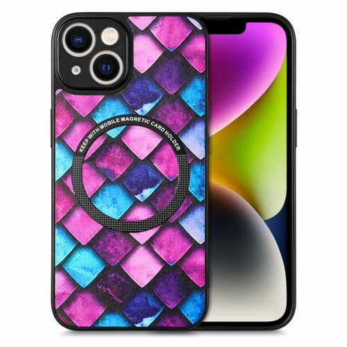 iPhone 14 Plus Colored Drawing Leather Back Cover Magsafe Phone Case - Purple Scales