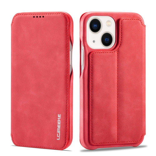 iPhone 14 Plus LC.IMEEKE Hon Ancient Series Flip Leather Phone Case  - Red