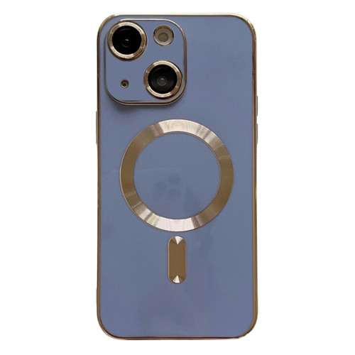 iPhone 14 Plus Magsafe Plating TPU Phone Case with Lens Film - Light Blue